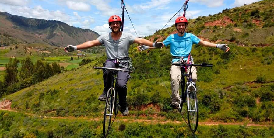 Cusco: Via Ferrata, Skybike, and Rappel Adventure - The skybike ride, pedaling in the open with valley views
